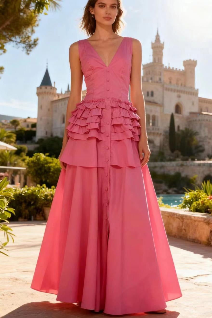 Deep V-Neck Sleeveless Corset Tiered Fit and Flare Midi Dress - View 21