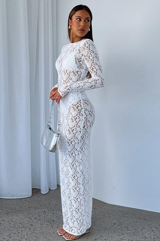 Lace Sheer Mesh Bodycon Maxi Dress