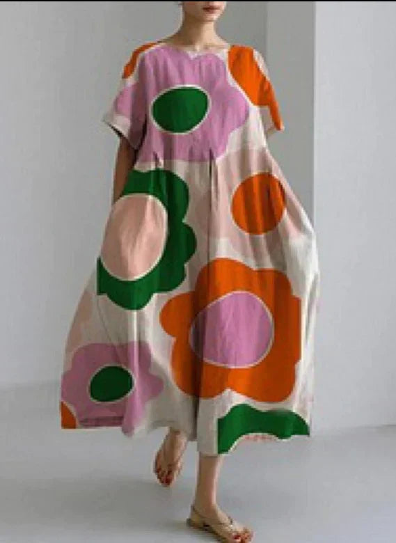 Floral Print Crew Neck Long Sleeve Pocket Relaxed Maxi Dress - View 3