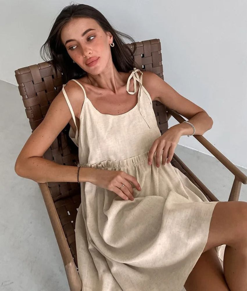 Spaghetti Strap Tie Shoulder Empire Waist Ruffled Babydoll Mini Dress - View 3