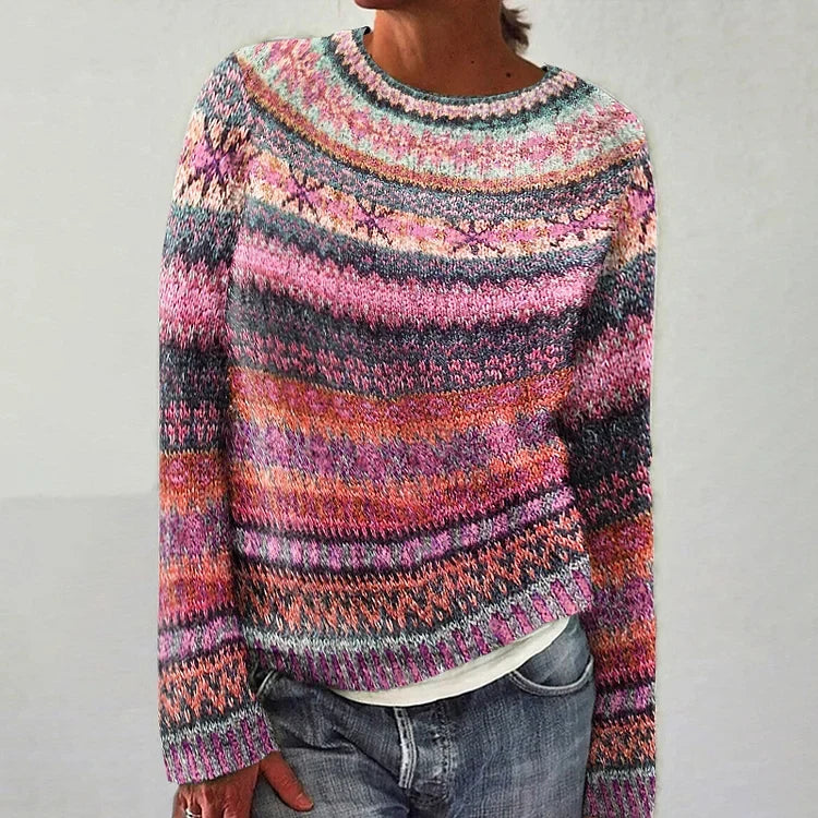 Fair Isle Crew Neck Long Sleeve Knit Sweater 2