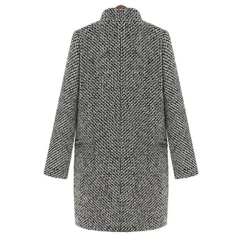 Tweed Collarless Button Front Longline Blazer Coat 4