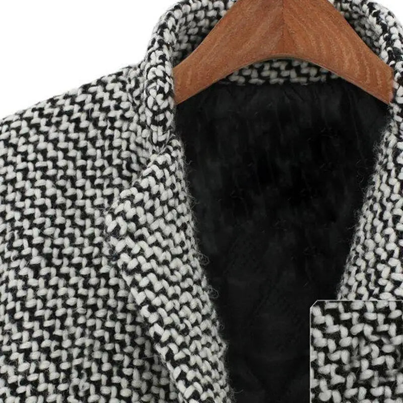 Tweed Collarless Button Front Longline Blazer Coat 5