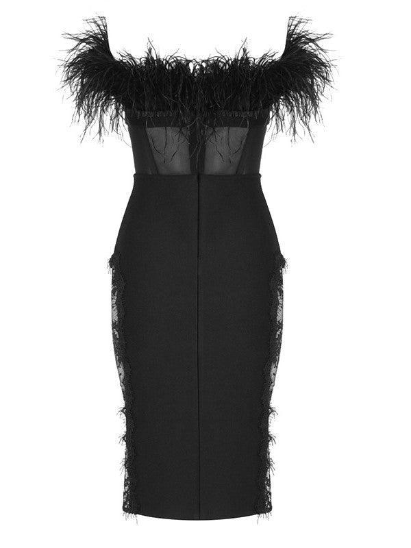 Abby Feather Trimmed Lace Bodycon Dress - View 8