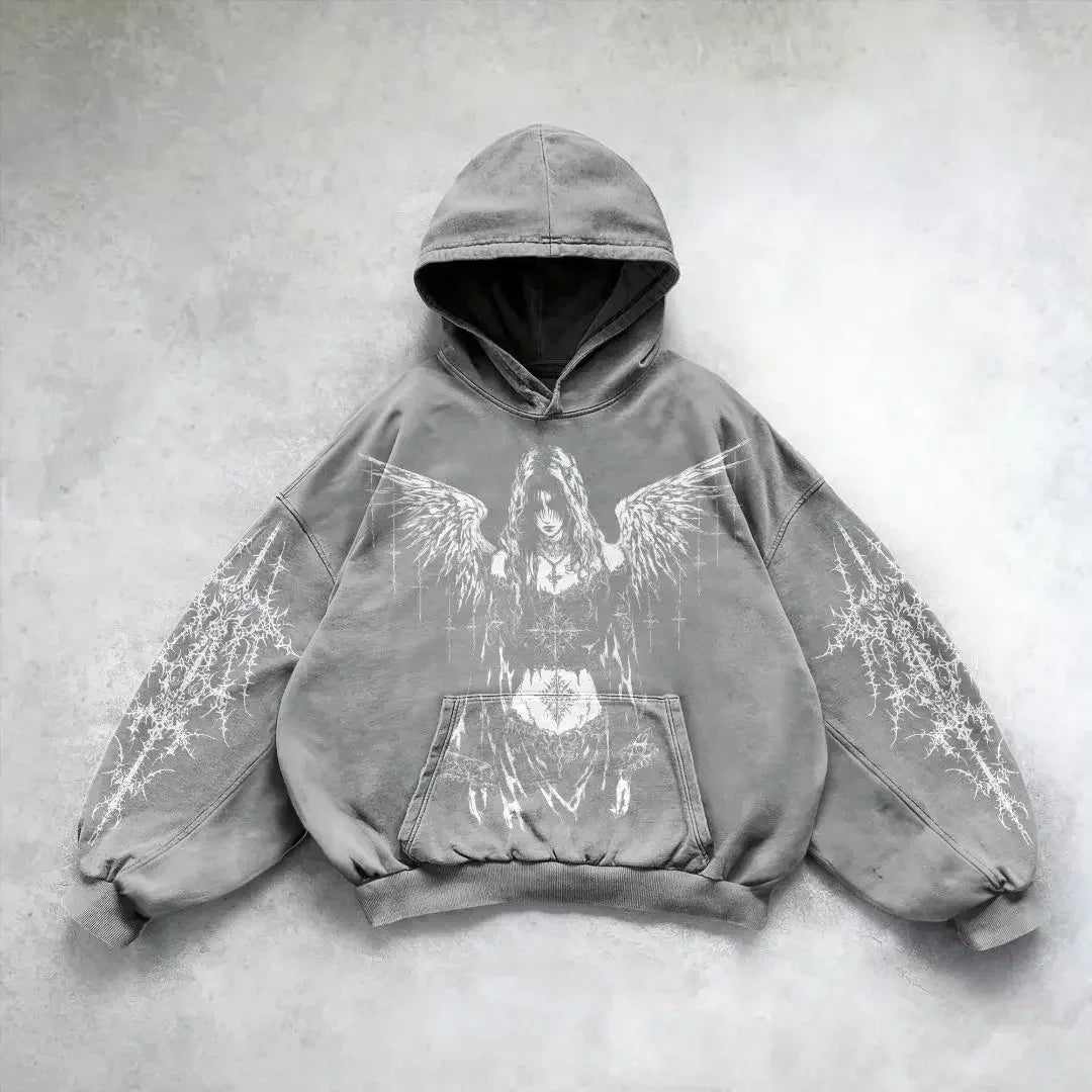 Gothic Skull Zipper Hoodie white / S