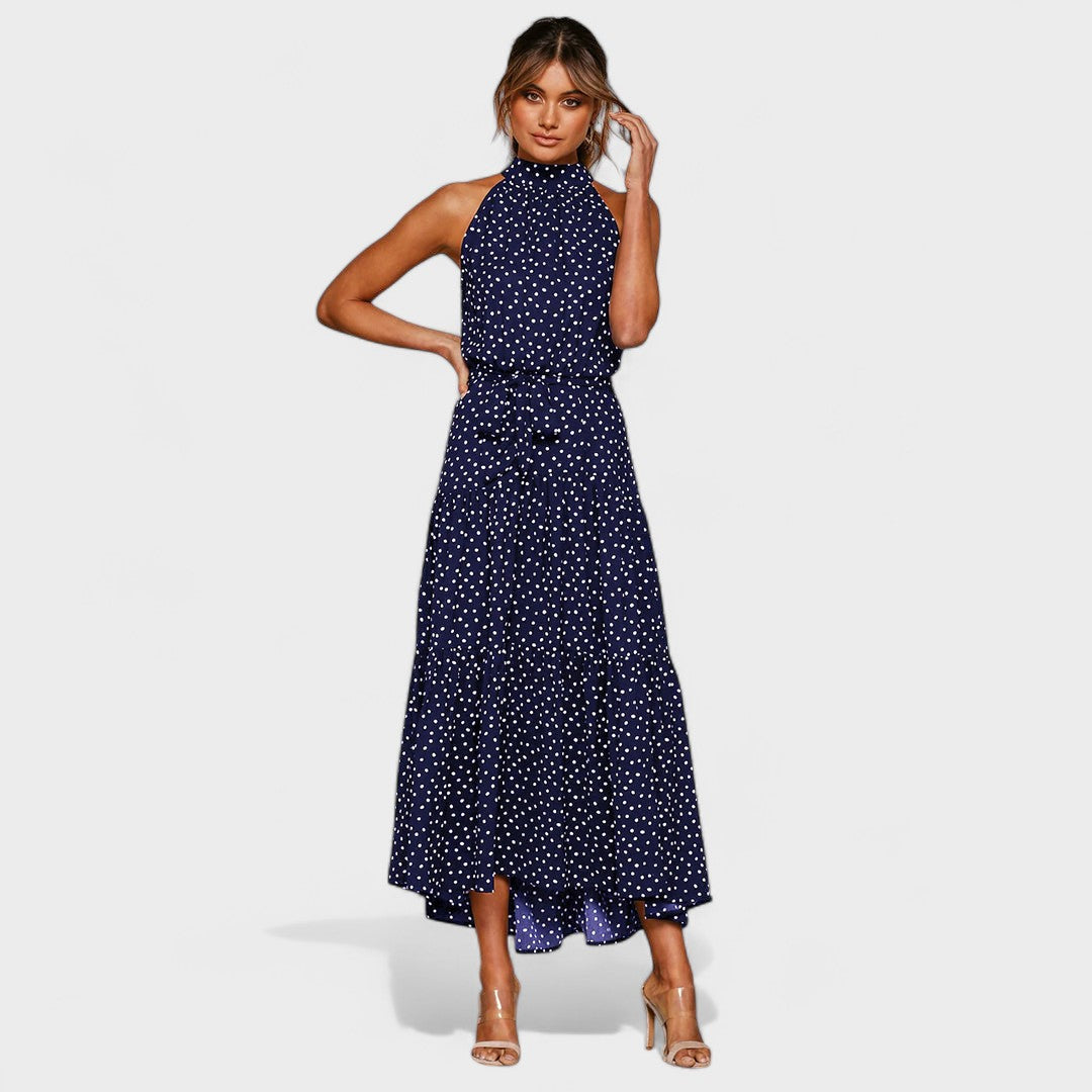 Polka Dot Halter Neck Belted Tiered Midi Dress 5