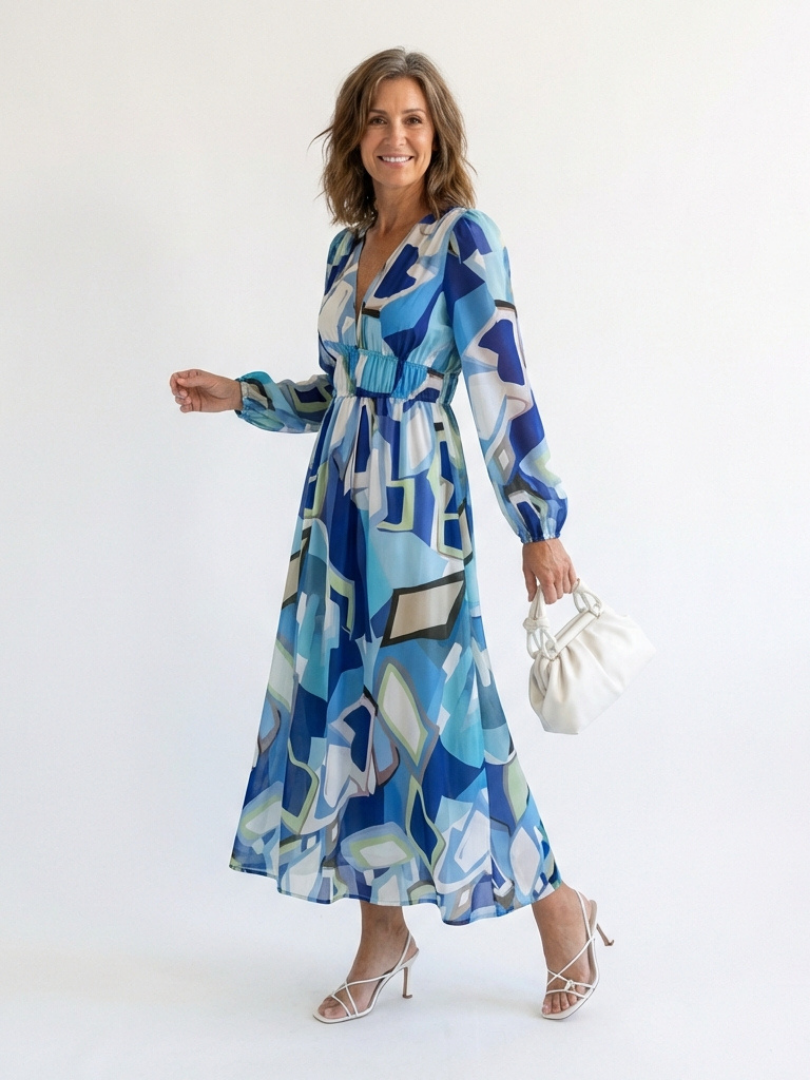 Floral V-Neck Long Sleeve Tiered Maxi Dress 8