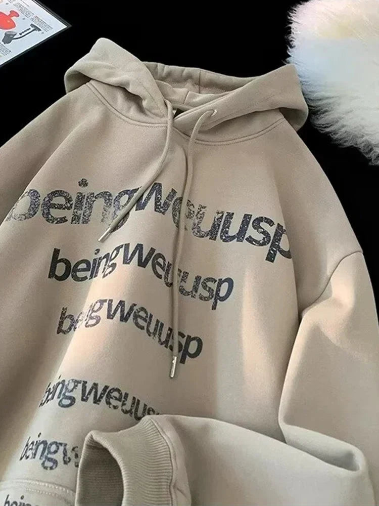 Retro Harajuku Letter Design Oversized Hoodie camel / M(40-45KG)