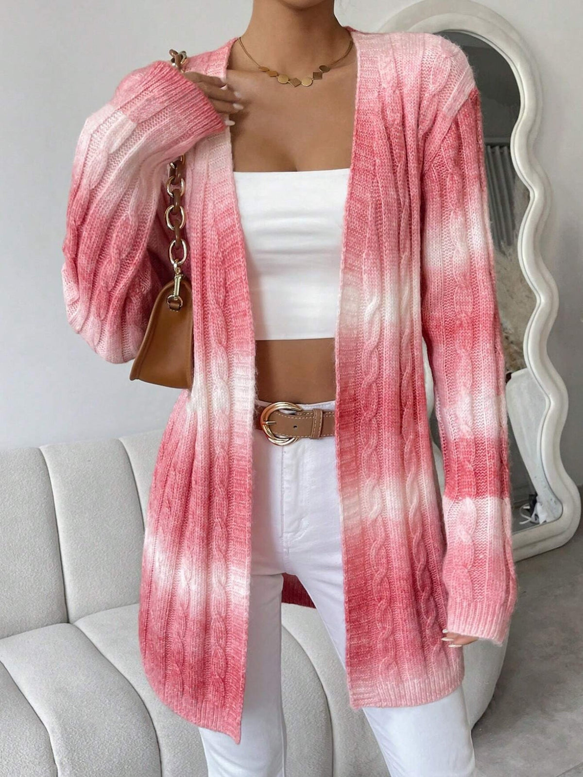 Cable Knit Open Front Long Sleeve Duster Cardigan 5