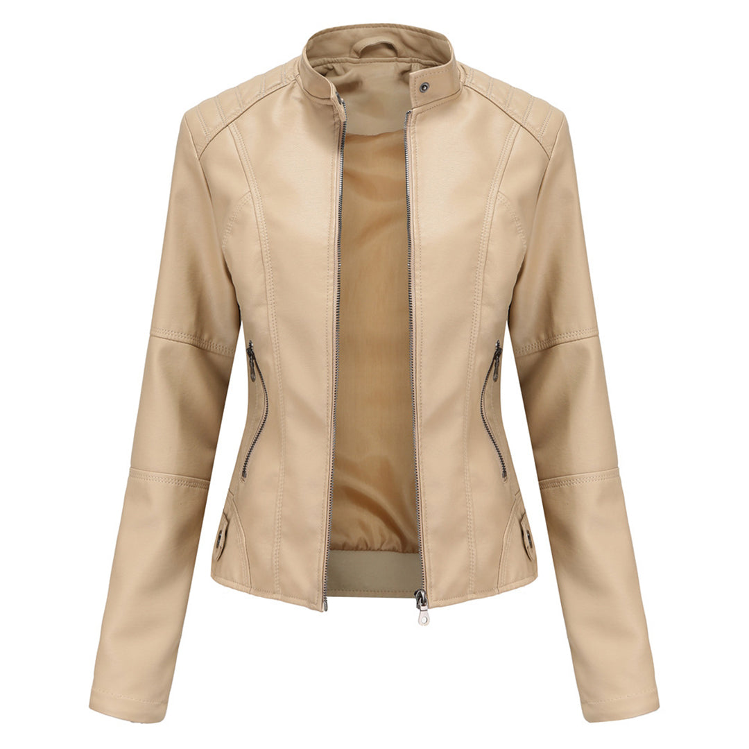 Stand Collar Zip Front Faux Leather Moto Jacket 4