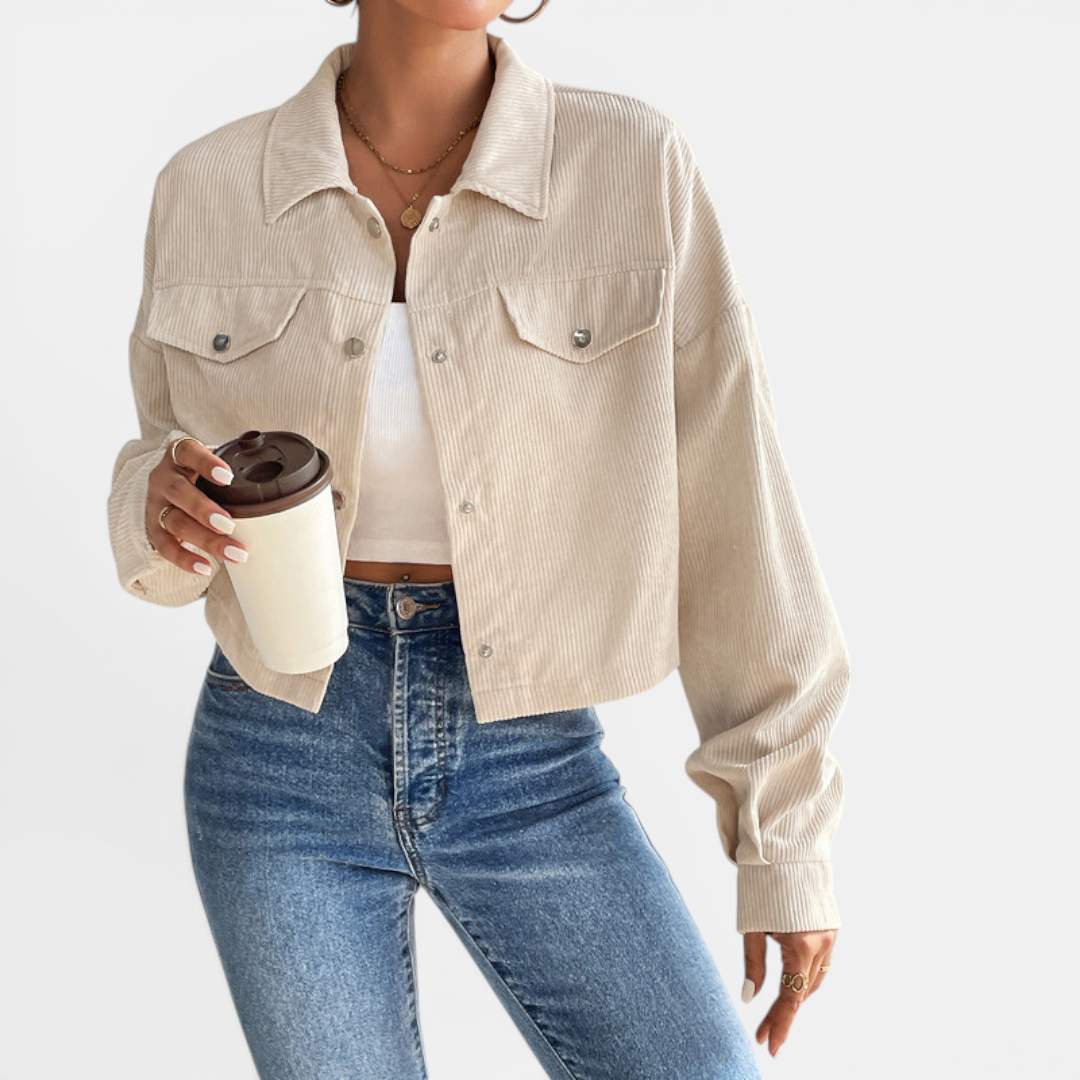 Button Front Chest Pocket Corduroy Cropped Shirt Jacket 7