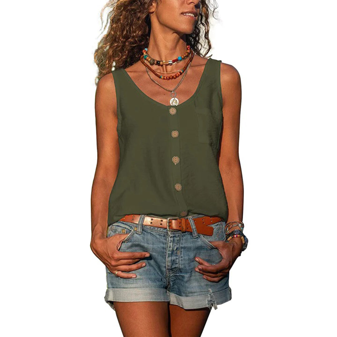Scoop Neck Button Front Pocket Tank Top 3