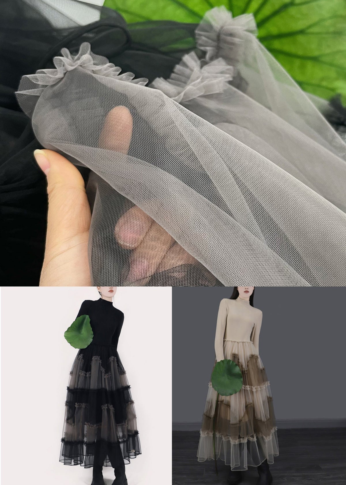 Art Black Asymmetrical Ruffled Tulle Patchwork Long Dresses Winter - View 5