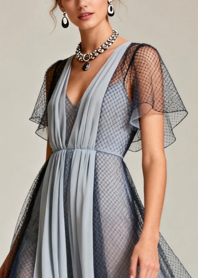 Art Grey Hollow Out Exra Large Hem Tulle Maxi Dresses Summer - View 2