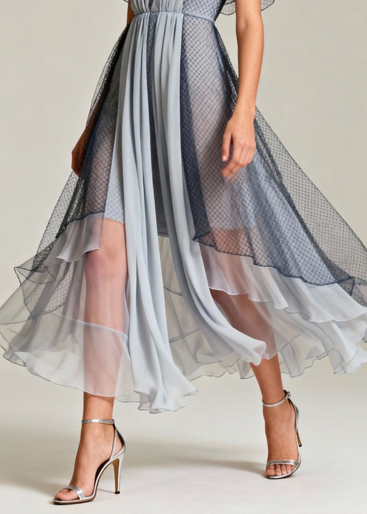 Art Grey Hollow Out Exra Large Hem Tulle Maxi Dresses Summer - View 4
