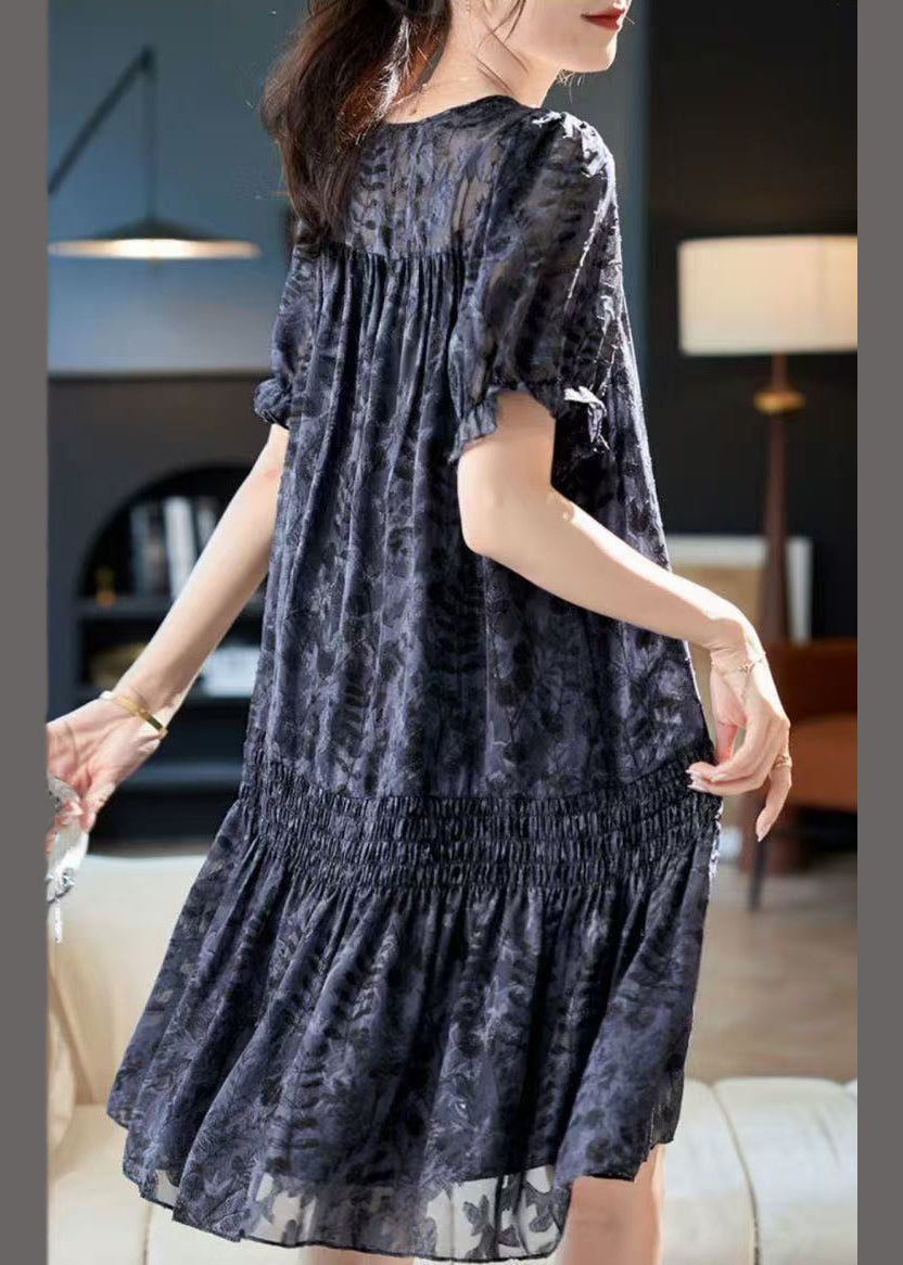 Burnout Floral V-Neck Tie Cord Short Sleeve Shirred Mini Dress - View 5
