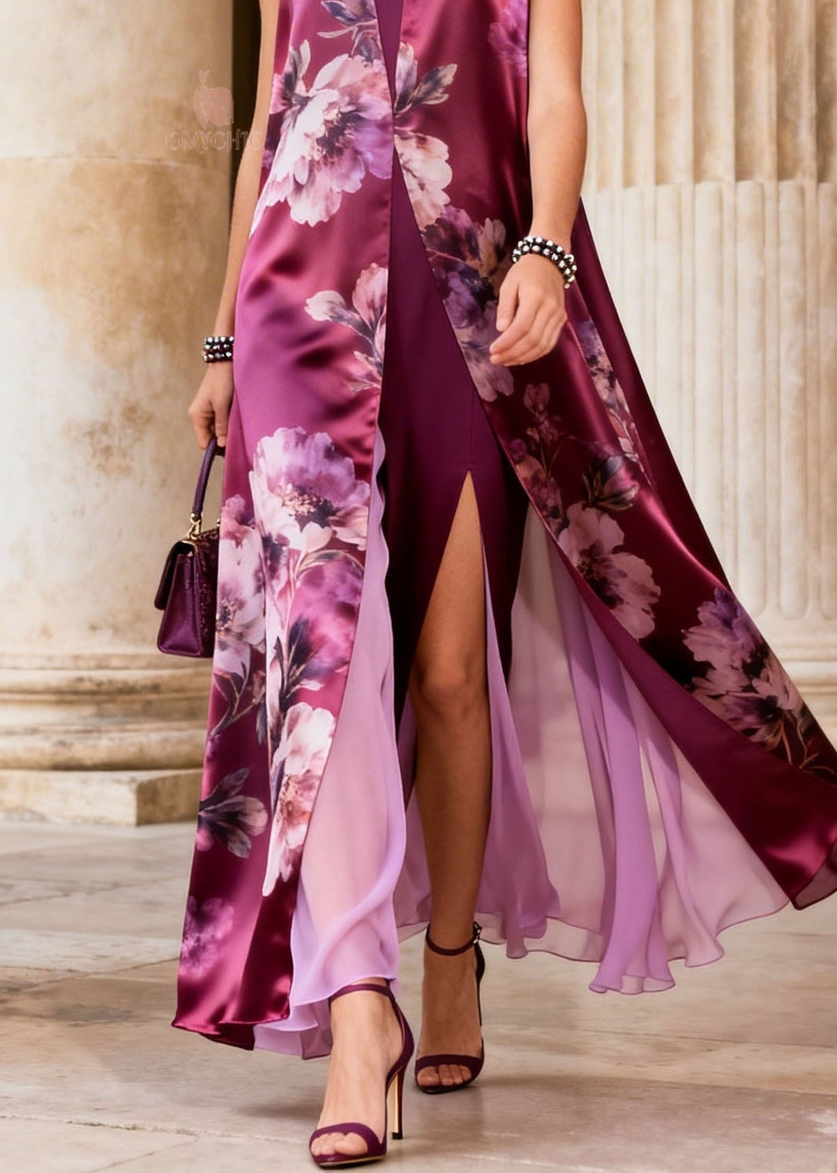 Floral Print Sleeveless Open Duster Overlay High Split Maxi Dress - View 4