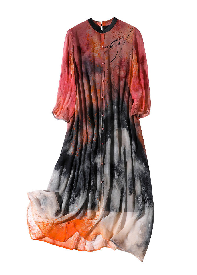 Abstract Print Mandarin Collar Button Down Midi Shirt Dress - View 5