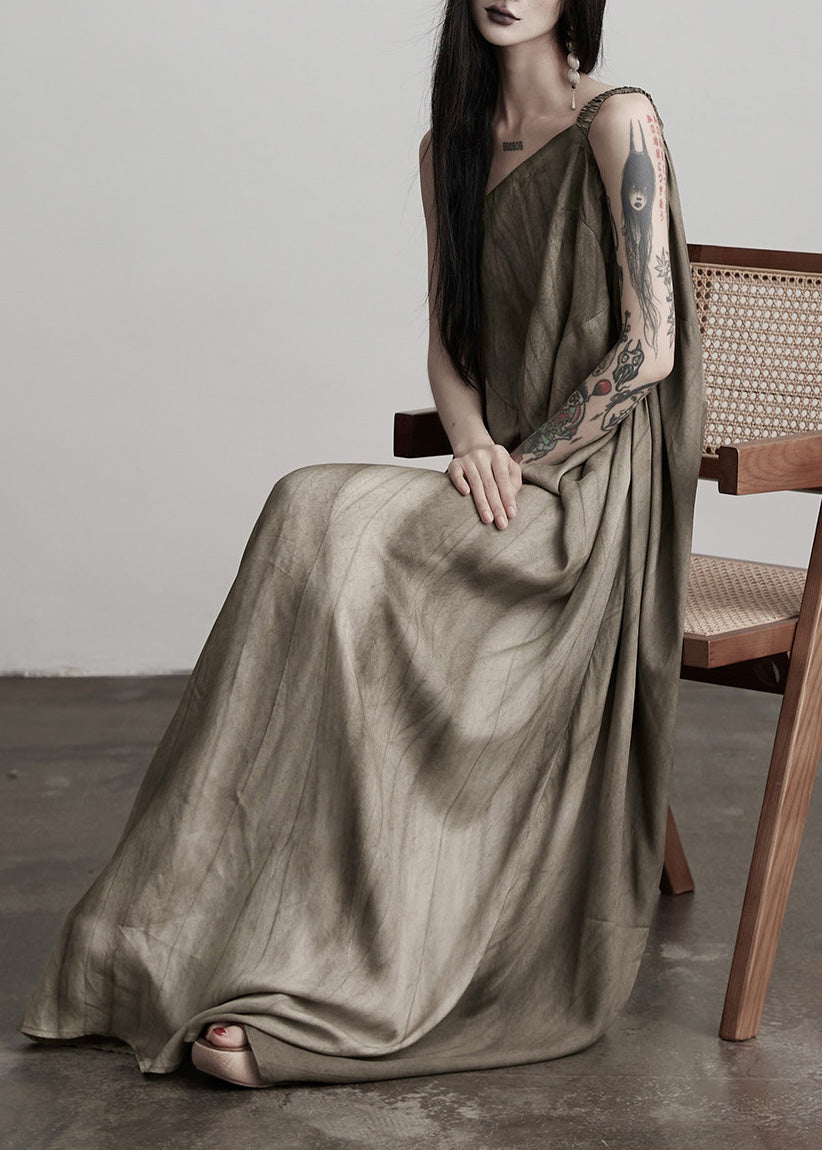 One Shoulder Oversized Draped Vertical Stripe Maxi Gown - View 2