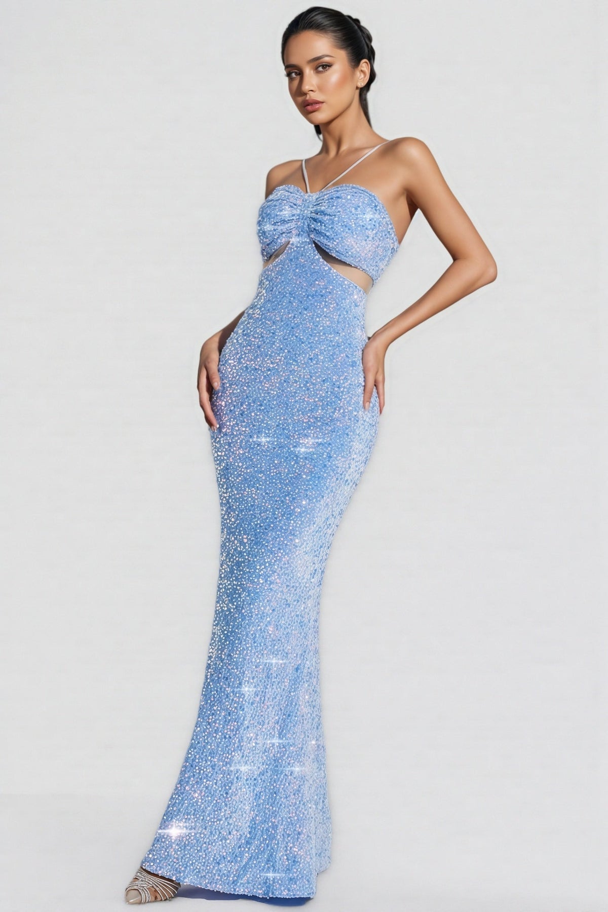 Sequin Sweetheart Cut Out Mermaid Maxi Gown - View 5