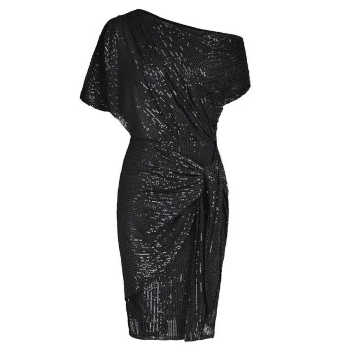 Asymmetric Neck Metallic Shimmer Draped Tie Waist Mini Dress 6