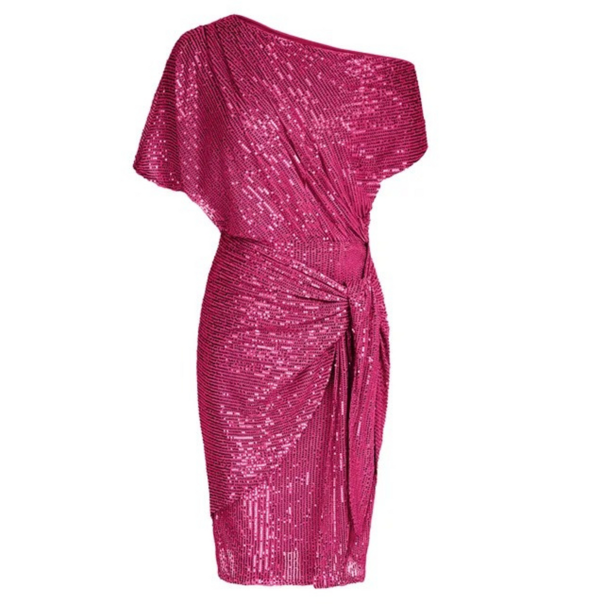 Asymmetric Neck Metallic Shimmer Draped Tie Waist Mini Dress 4