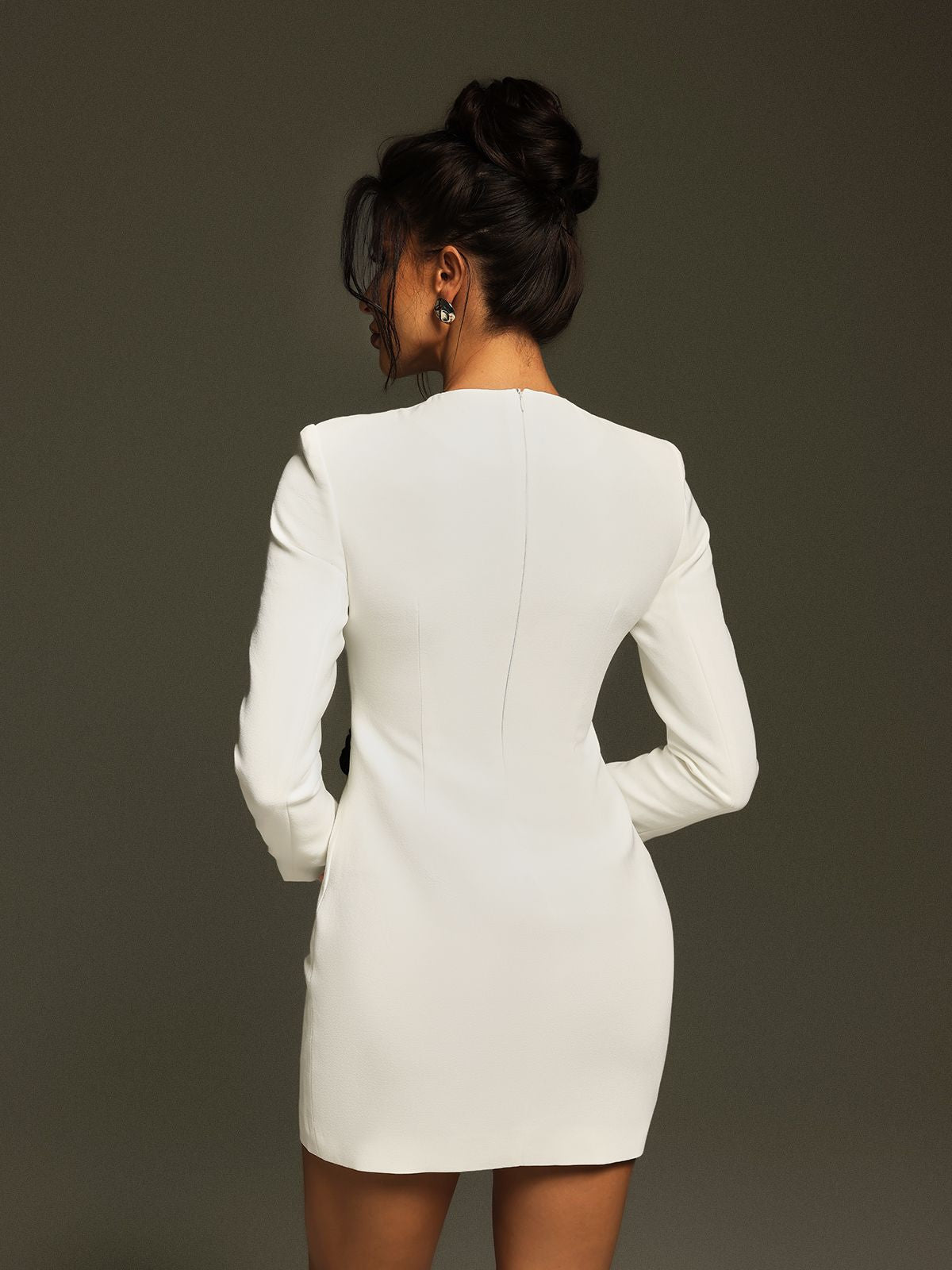 Sequin Floral Round Neck Long Sleeve Bodycon Mini Dress - View 6