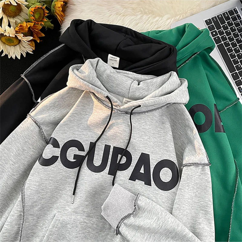 Letter Print Loose Fleece Hoodie