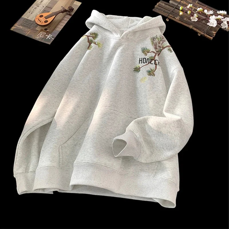 Pine Print Y2K Vintage Oversize Hoodie