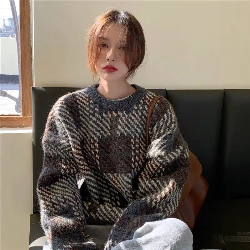High Street Casual Printing Round Neck Sweater GRAY / S