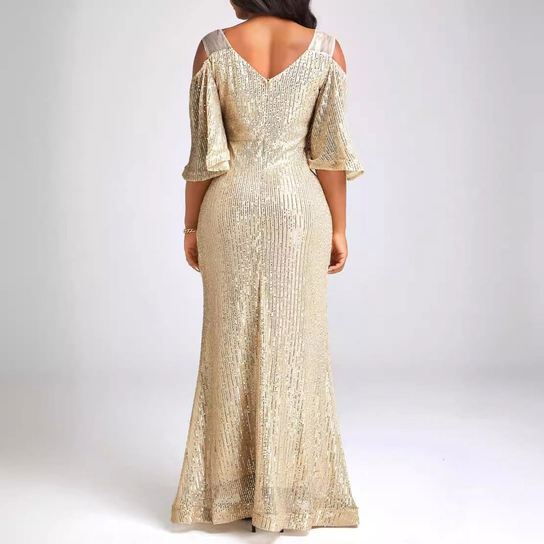 Sequin Off Shoulder Short Sleeve Party Midi Dress - View 2