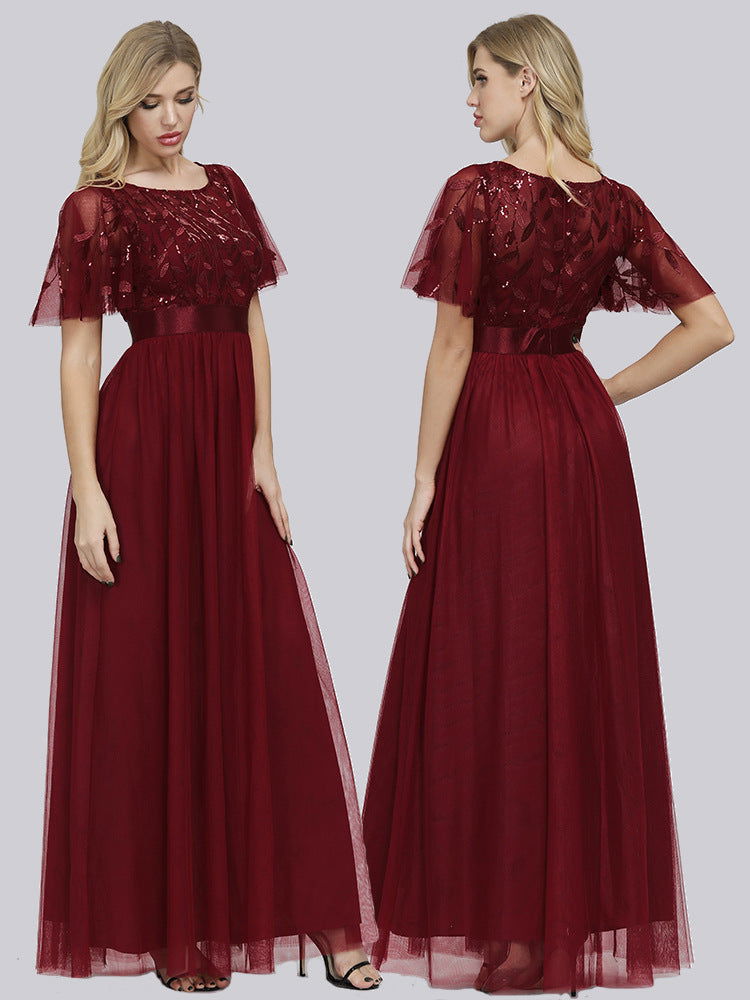 Sequin Scoop Neck Flutter Sleeve A-Line Tulle Maxi Dress - View 3