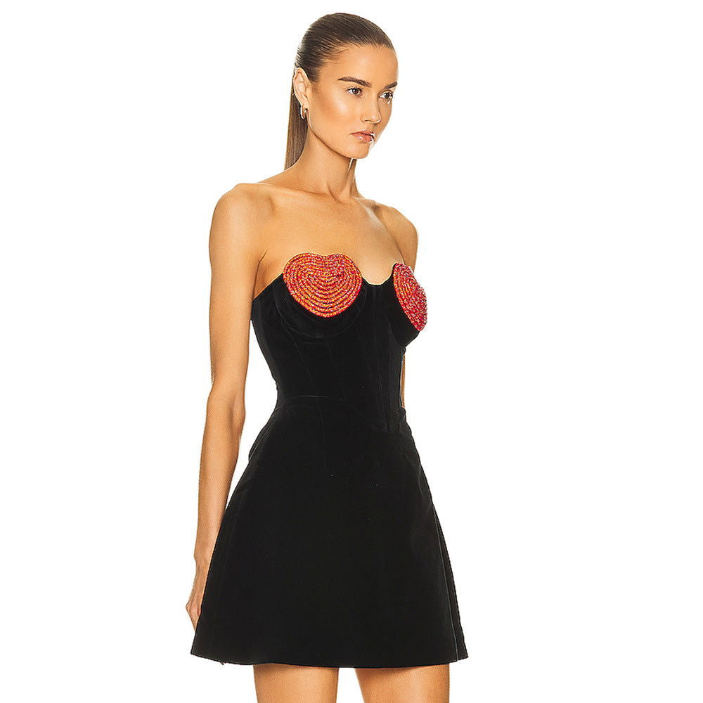 Velvet Strapless Corset Heart Applique A-Line Mini Dress - View 4