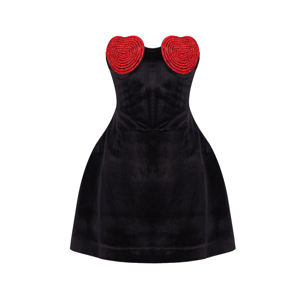 Velvet Strapless Corset Heart Applique A-Line Mini Dress - View 6