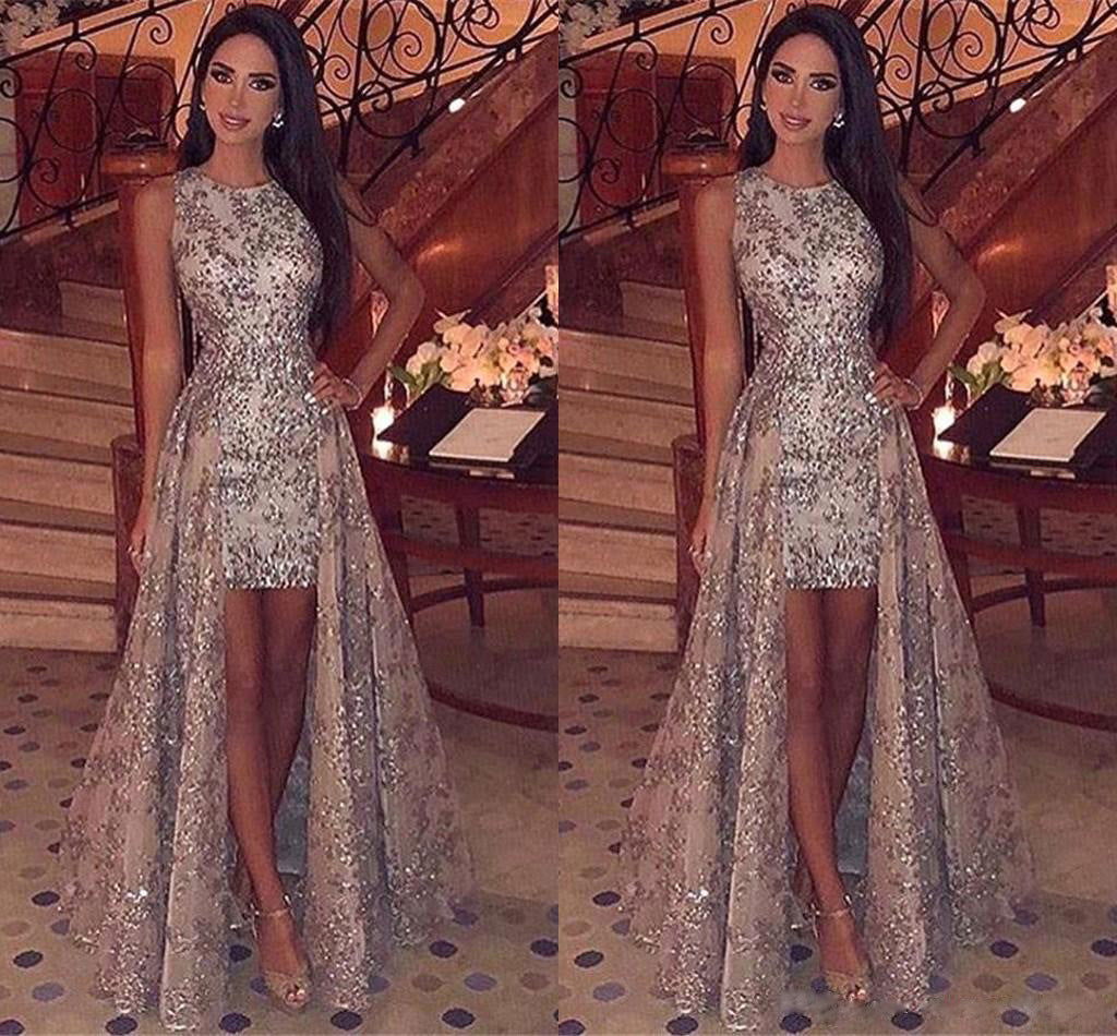 Sequin Lace Sleeveless Round Neck Open Front Overskirt Mini Gown - View 5