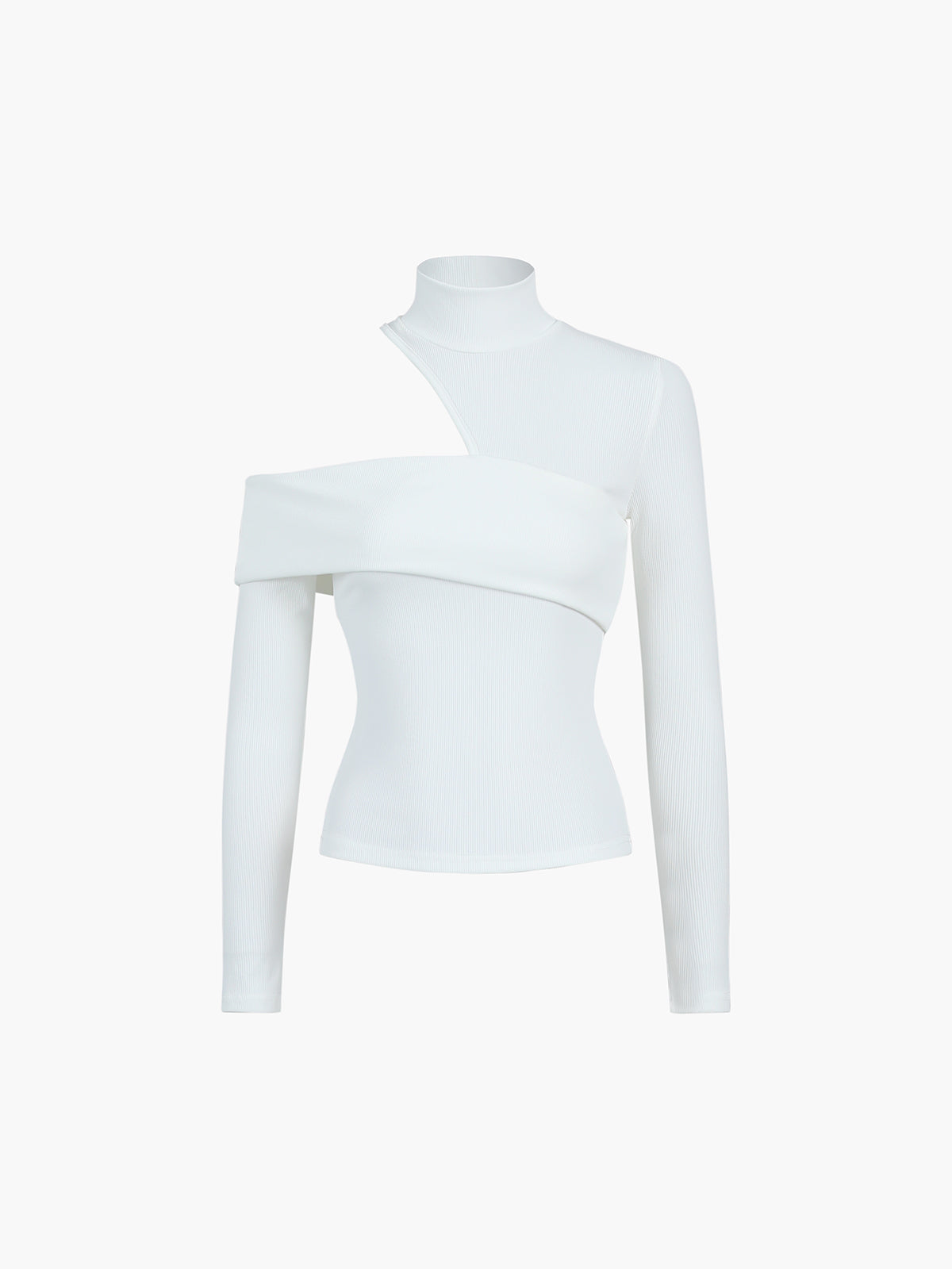 Asymmetric Wrap Turtleneck Long Sleeve Ribbed Knit Top 4