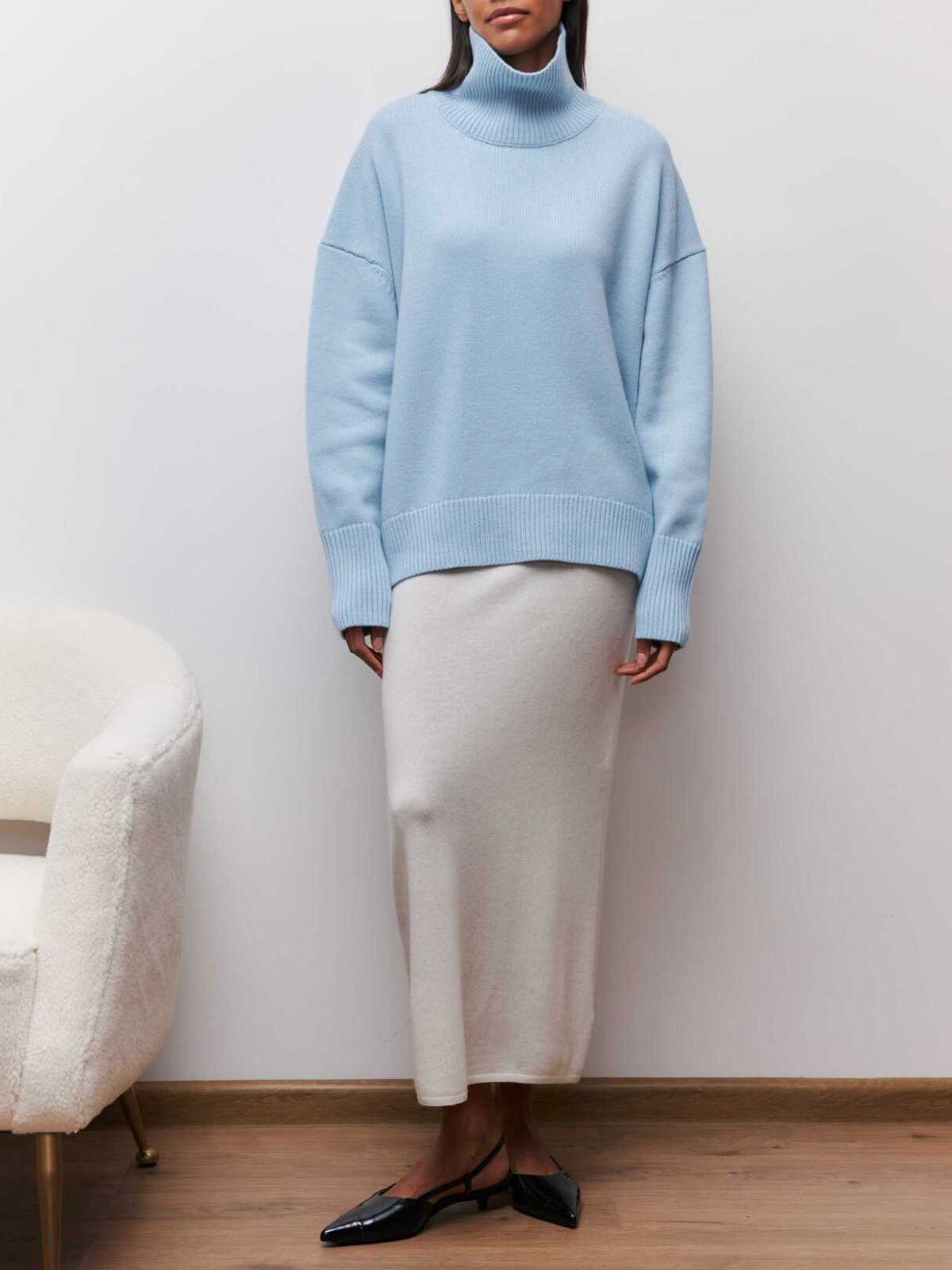 Turtleneck Long Sleeve Ribbed Oversized Sweater 5
