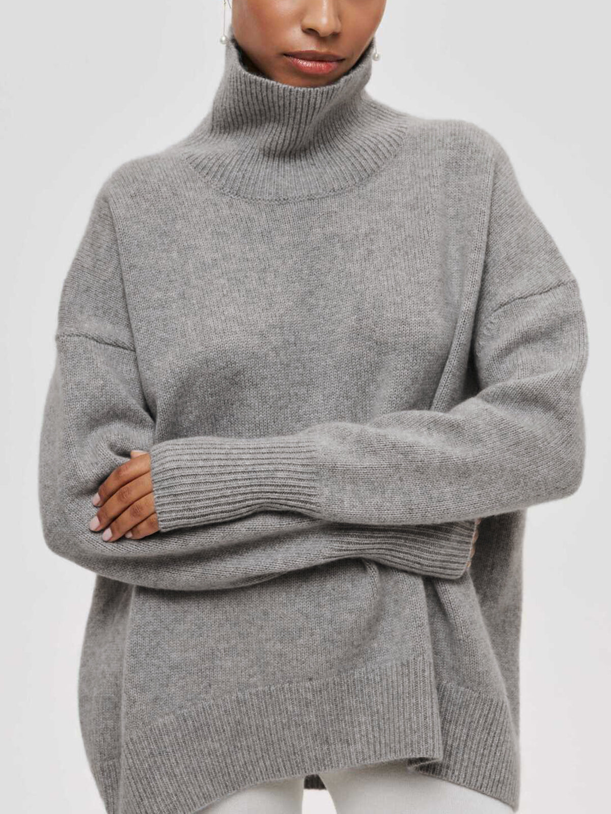 Turtleneck Long Sleeve Ribbed Oversized Sweater 4