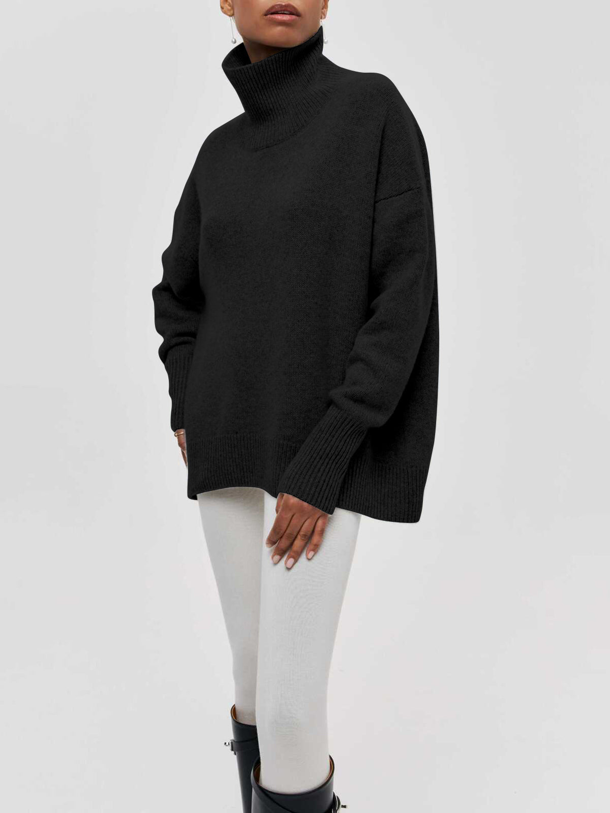Turtleneck Long Sleeve Ribbed Oversized Sweater 2