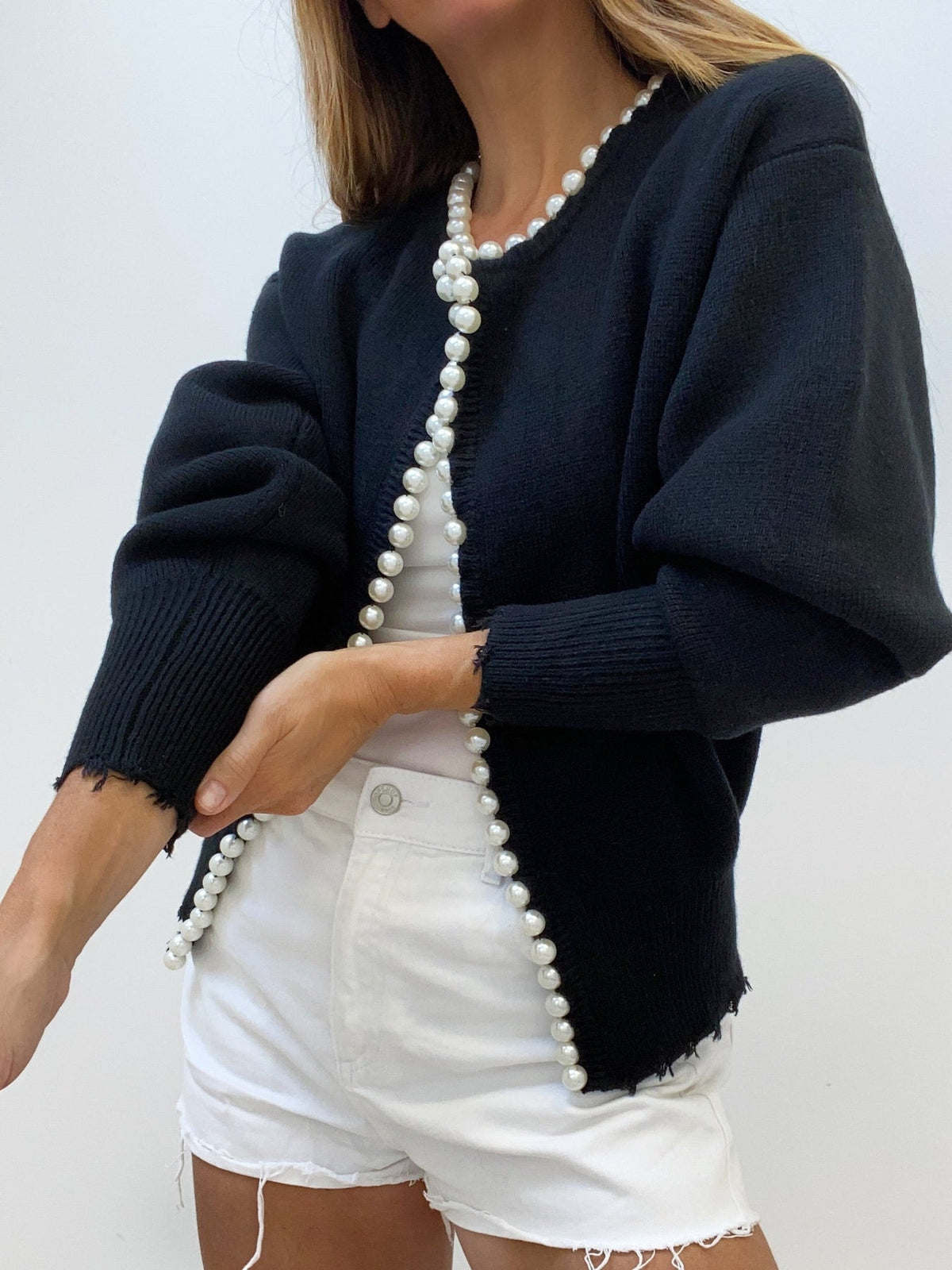 Pearl Trim Open Front Knit Cardigan 4