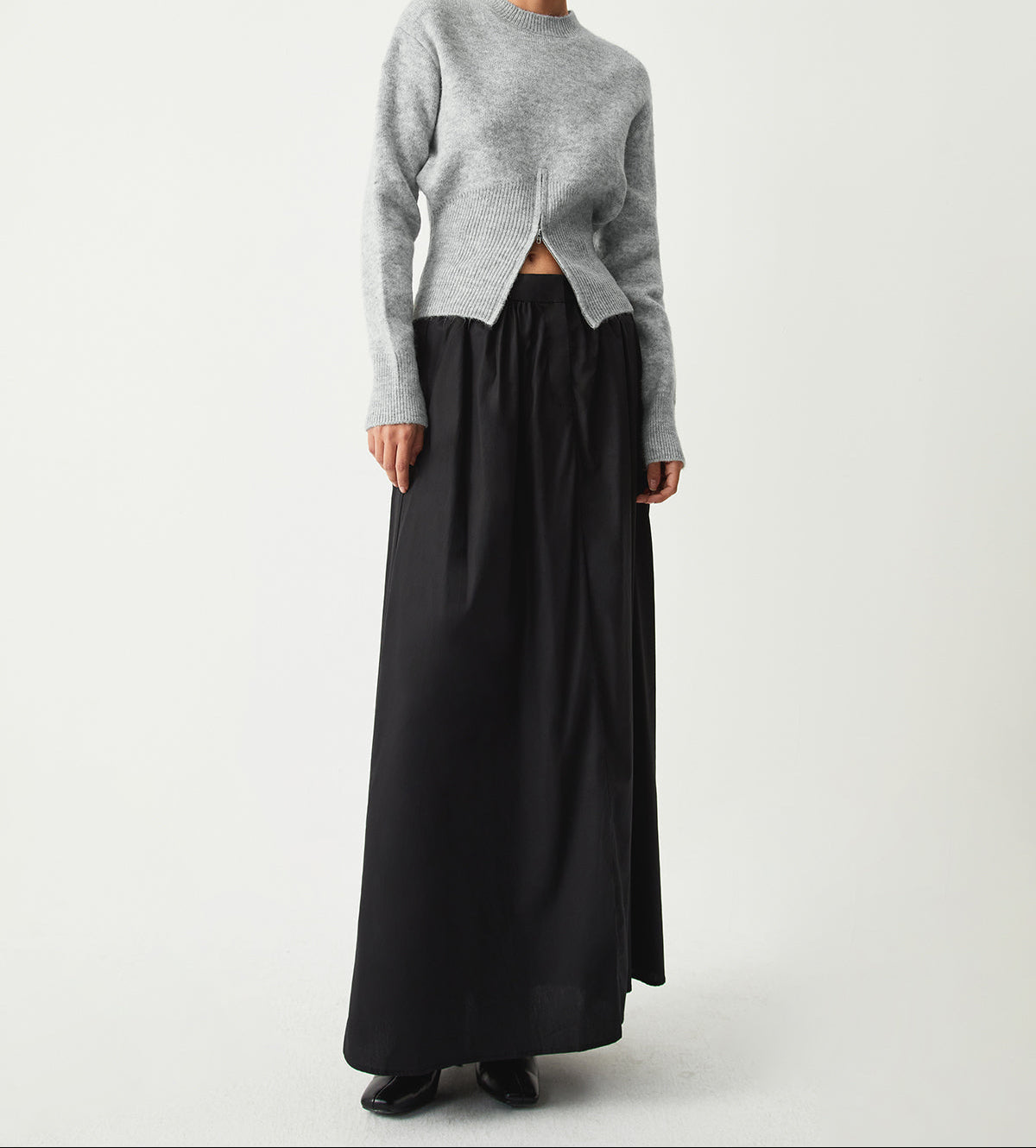 Mock Neck Long Sleeve Side Zip Hem Knit Sweater 7