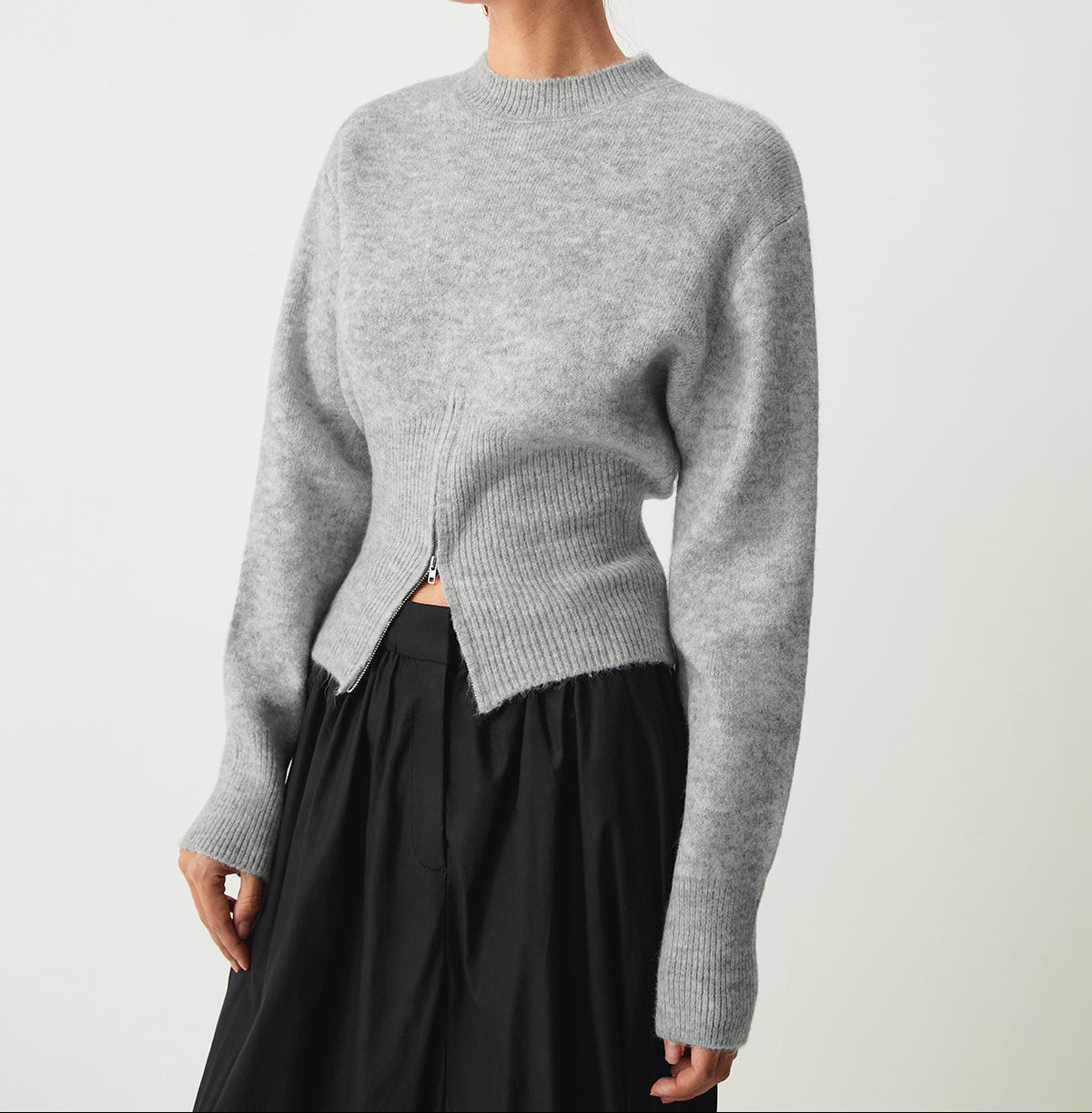 Mock Neck Long Sleeve Side Zip Hem Knit Sweater 2