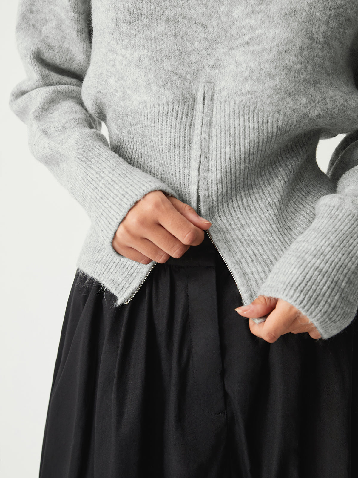 Mock Neck Long Sleeve Side Zip Hem Knit Sweater 6