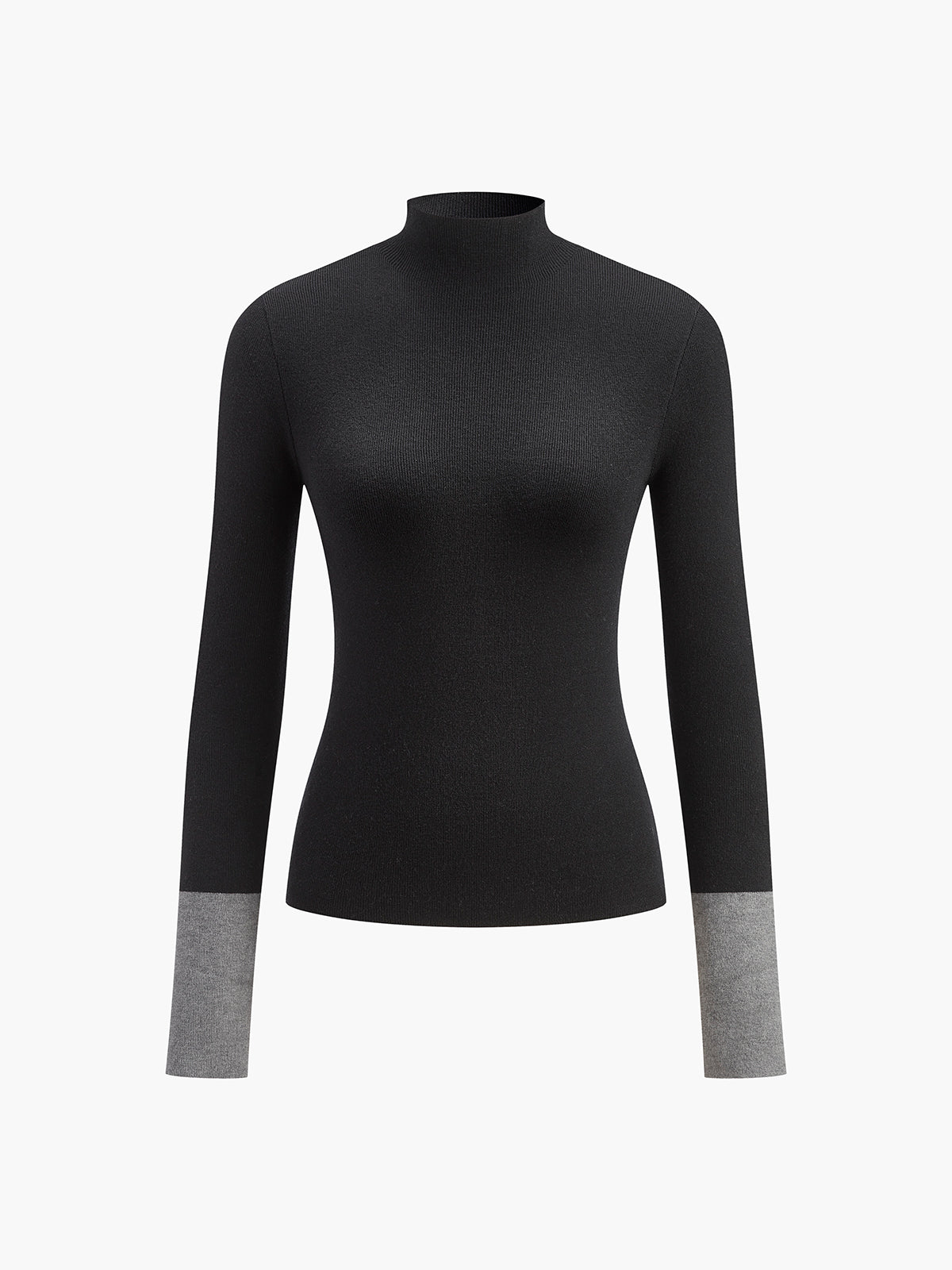 Mock Neck Long Sleeve Contrast Cuff Ribbed Knit Sweater 5