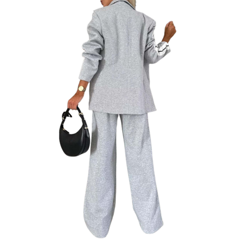 Side Stripe Blazer and Wide Leg Pants Two Piece Set 10