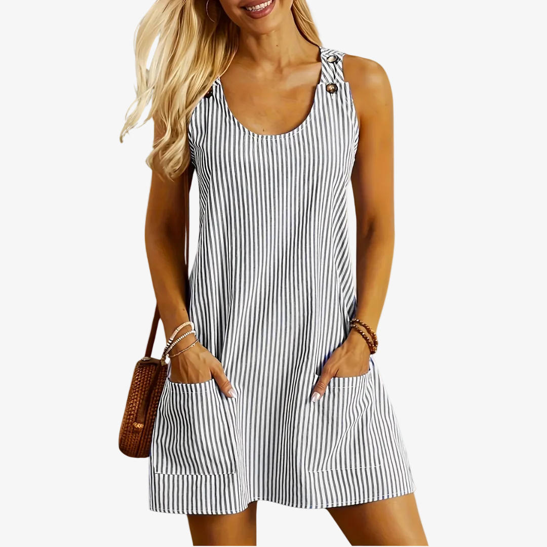 Striped Scoop Neck Sleeveless Pocket Mini Dress 4