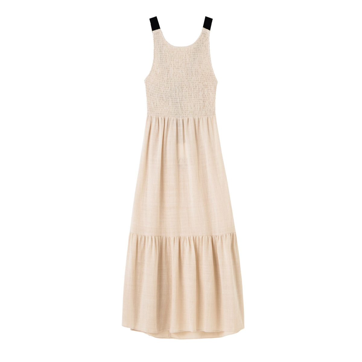 Wide Strap Smocked Round Neck Tiered Gathered Maxi Dress - View 8