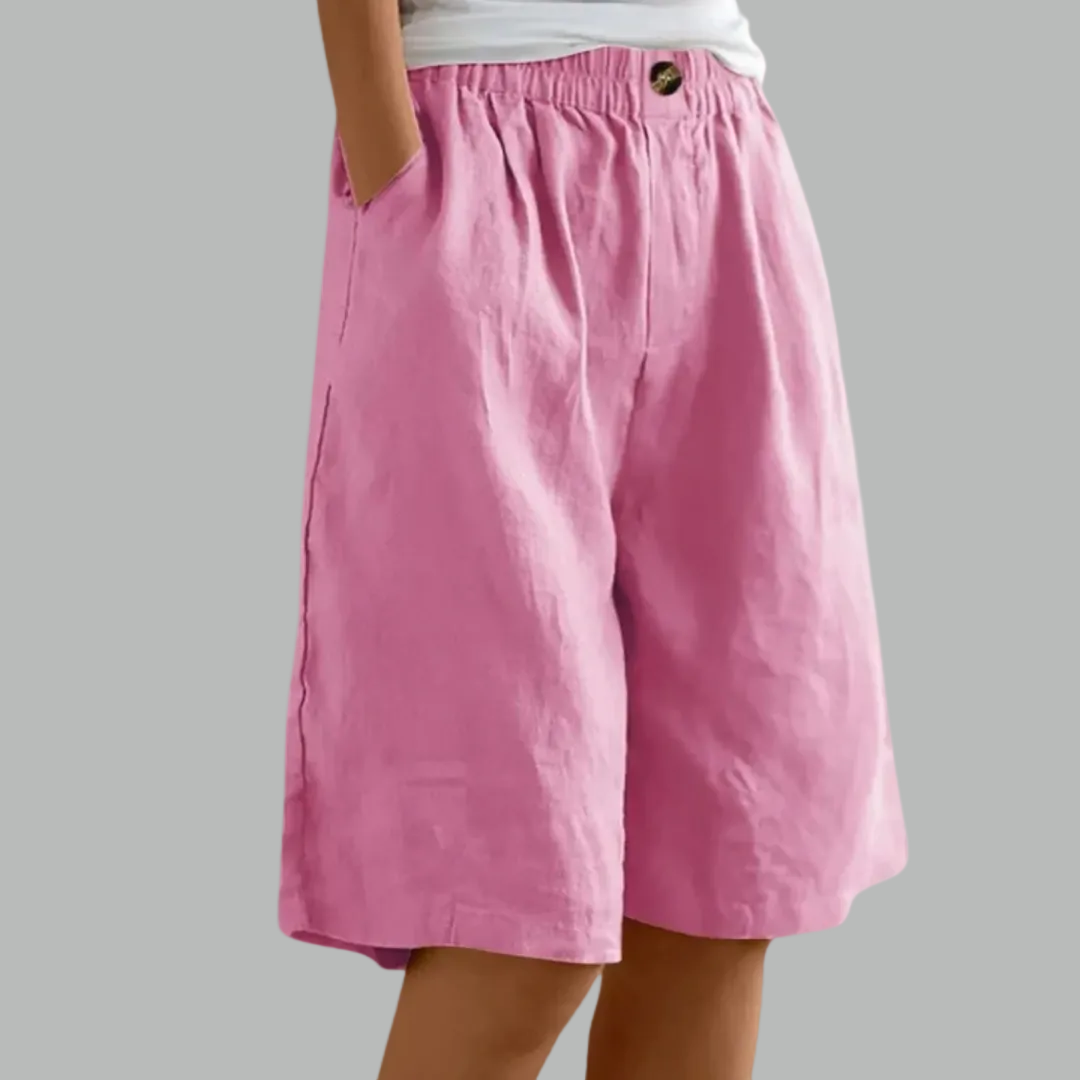 High Waist Elastic Linen Look Bermuda Shorts 7