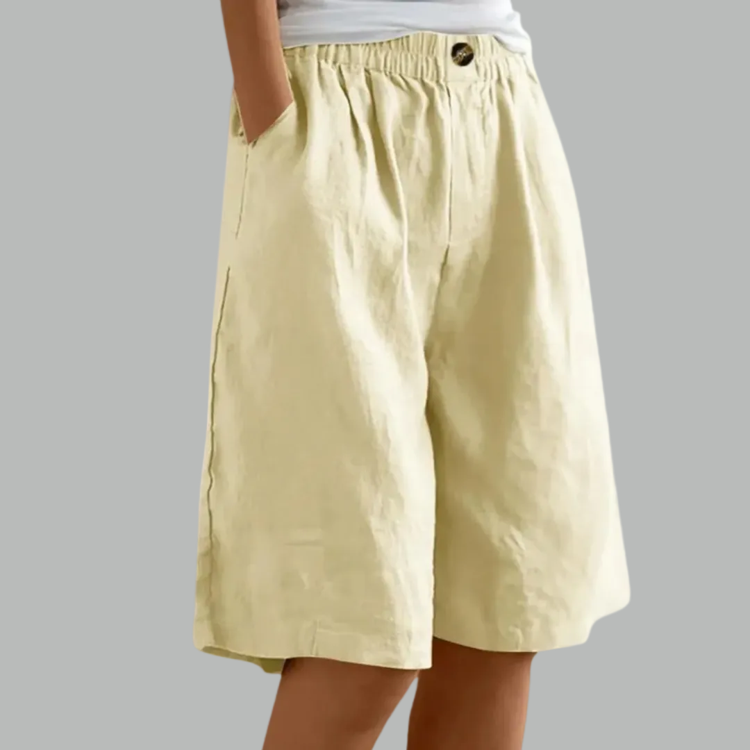 High Waist Elastic Linen Look Bermuda Shorts 6