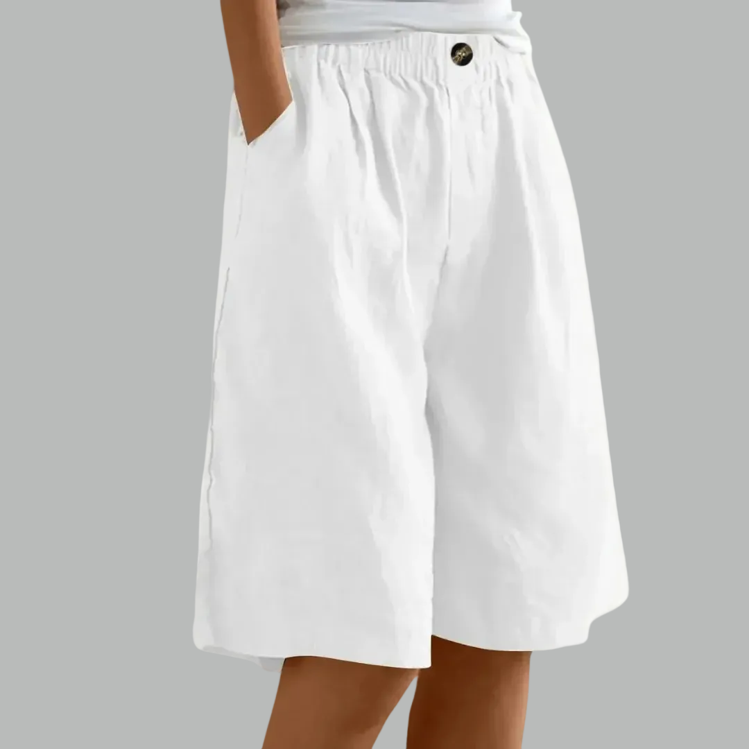High Waist Elastic Linen Look Bermuda Shorts 5